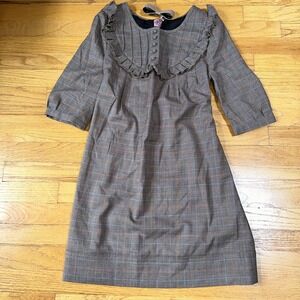 Juicy Couture Dress Womens 4 Brown Plaid Ruffle Wool Blend Long Sleeve‎ Belted